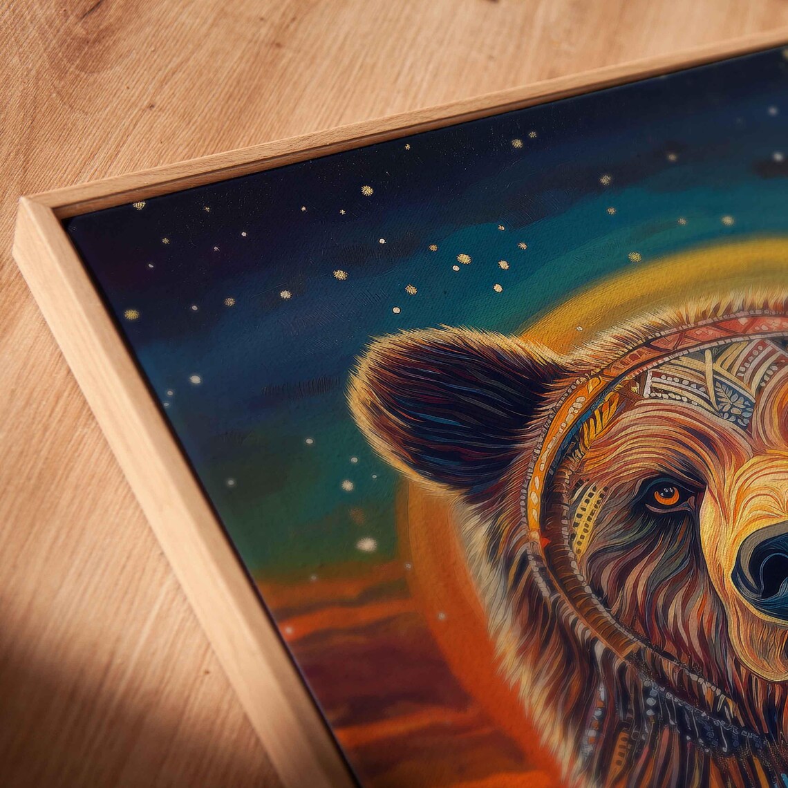 Grizzly Bear With Tribal Patterns, Starlit Night - Image 2