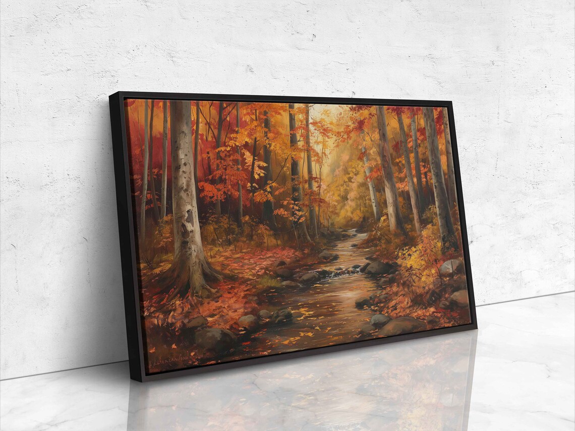Autumn Forest Stream Rocky Creek Fall Foliage Golden Woods Oil Poster - Image 4