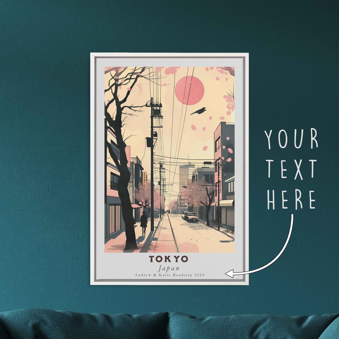 Tokyo Japan Cherry Blossom Street Pink Sun Serene Spring Travel Poster - Image 3