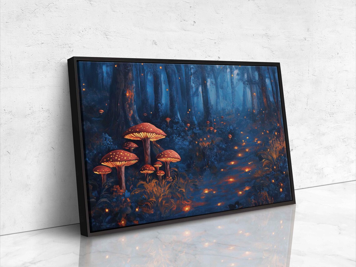 Ancient Enchanted Forest, Glowing Mushrooms Twilight Scene - Image 4