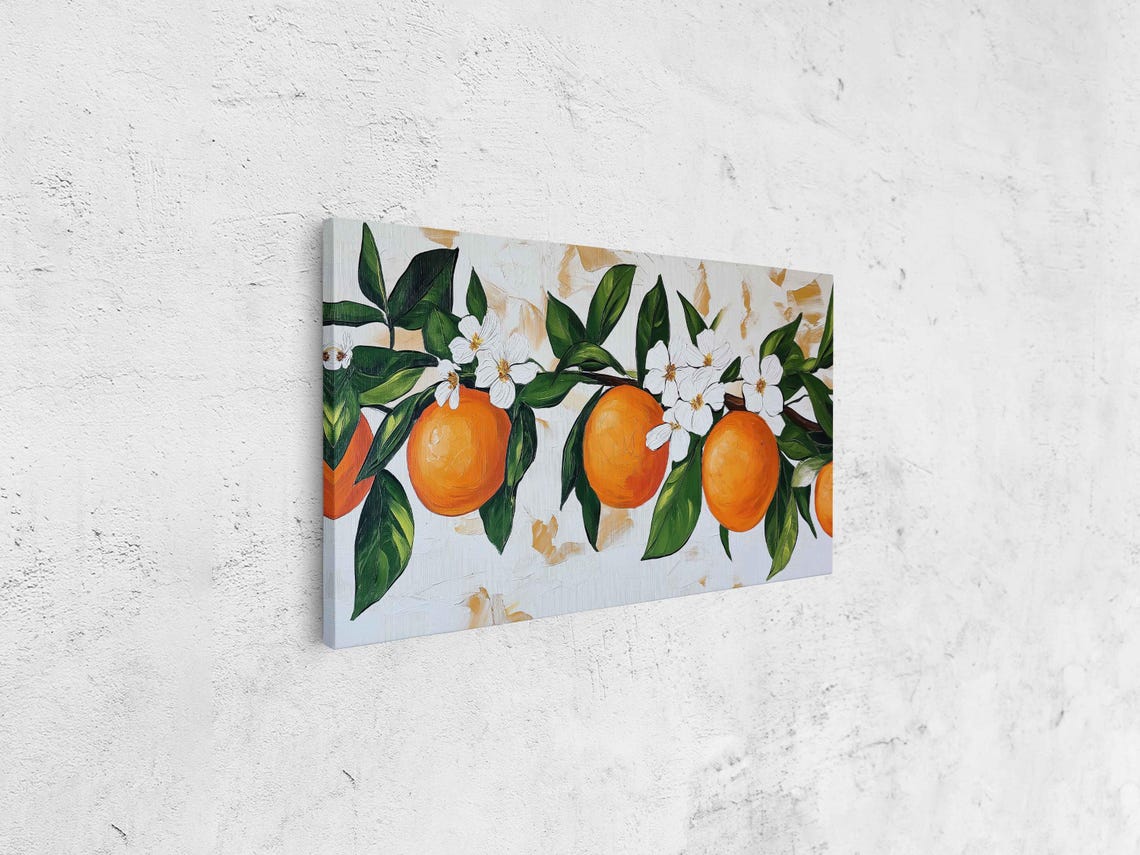 Fresh Oranges Orange Blossoms Branch Painterly Fruit Kitchen Wall Art - Image 4