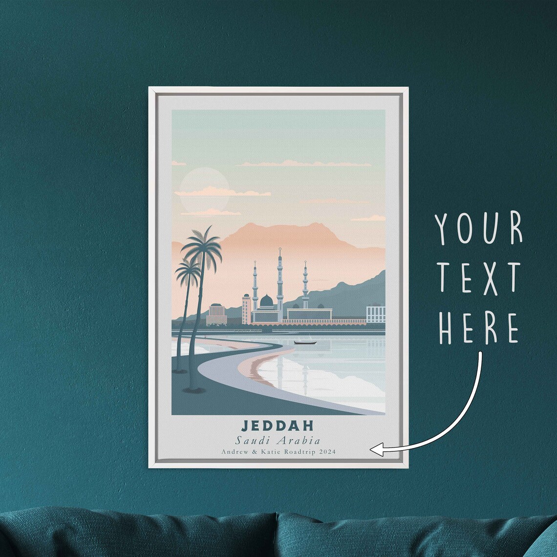 Jeddah Saudi Arabia Corniche Palm Trees Mosque Sunset Travel Poster - Image 3