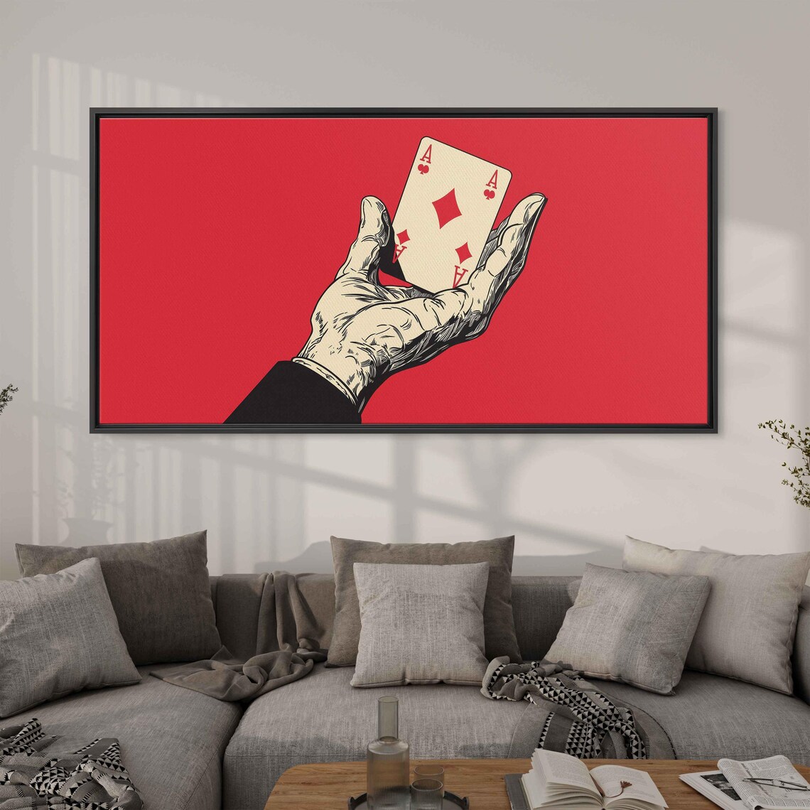 Ace Of Diamonds Hand Bold Red Background Pop Art Playing Card Poster - Image 3