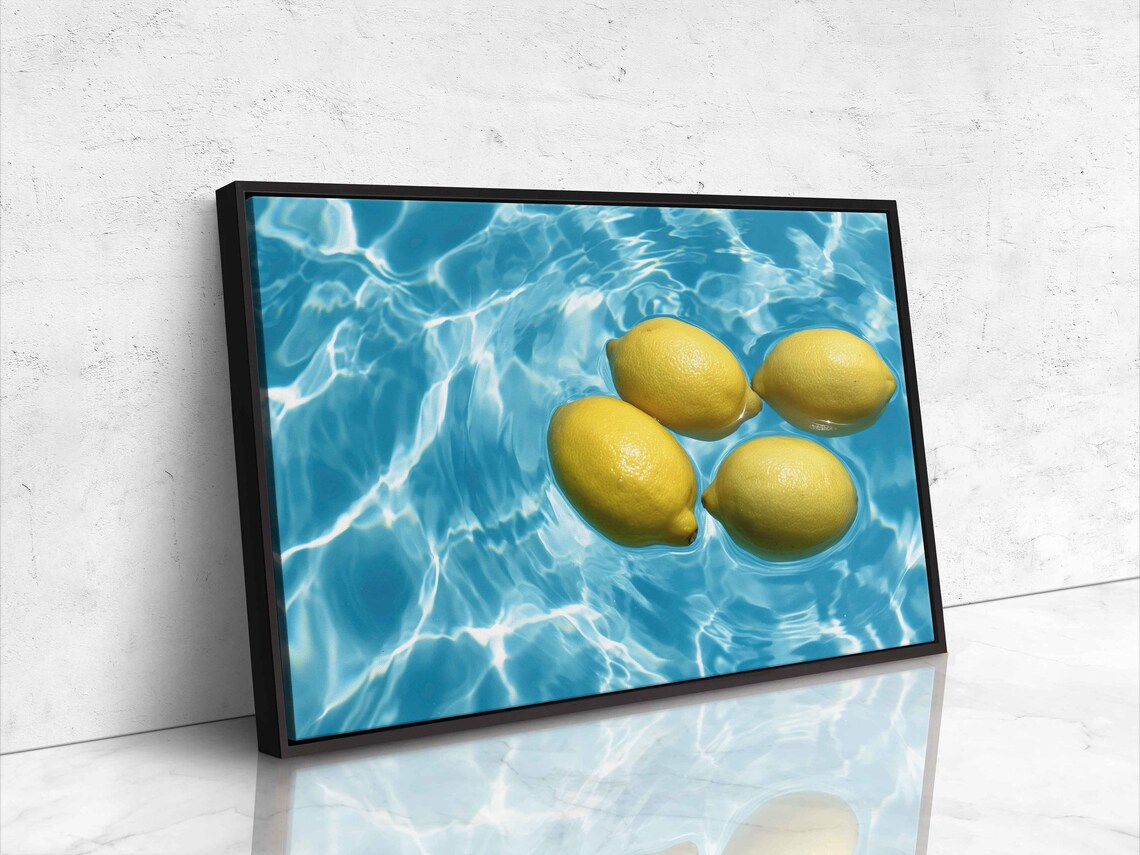 Lemons Floating In Swimming Pool Wall Art Print Simple Painting Kitchen Decor Fruit Painting Ready To Hang - Image 4