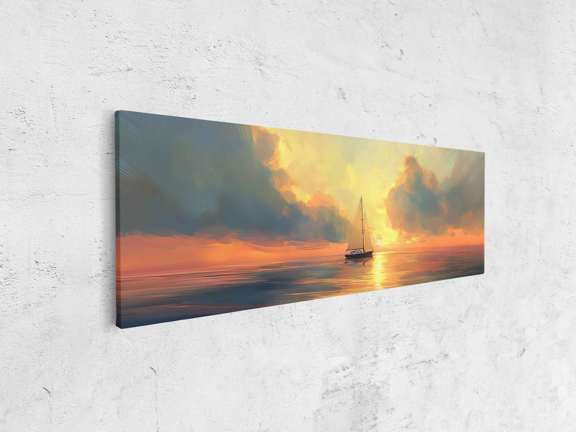 Sailboat At Sunset Golden Horizon Dramatic Clouds Nautical Poster - Image 4