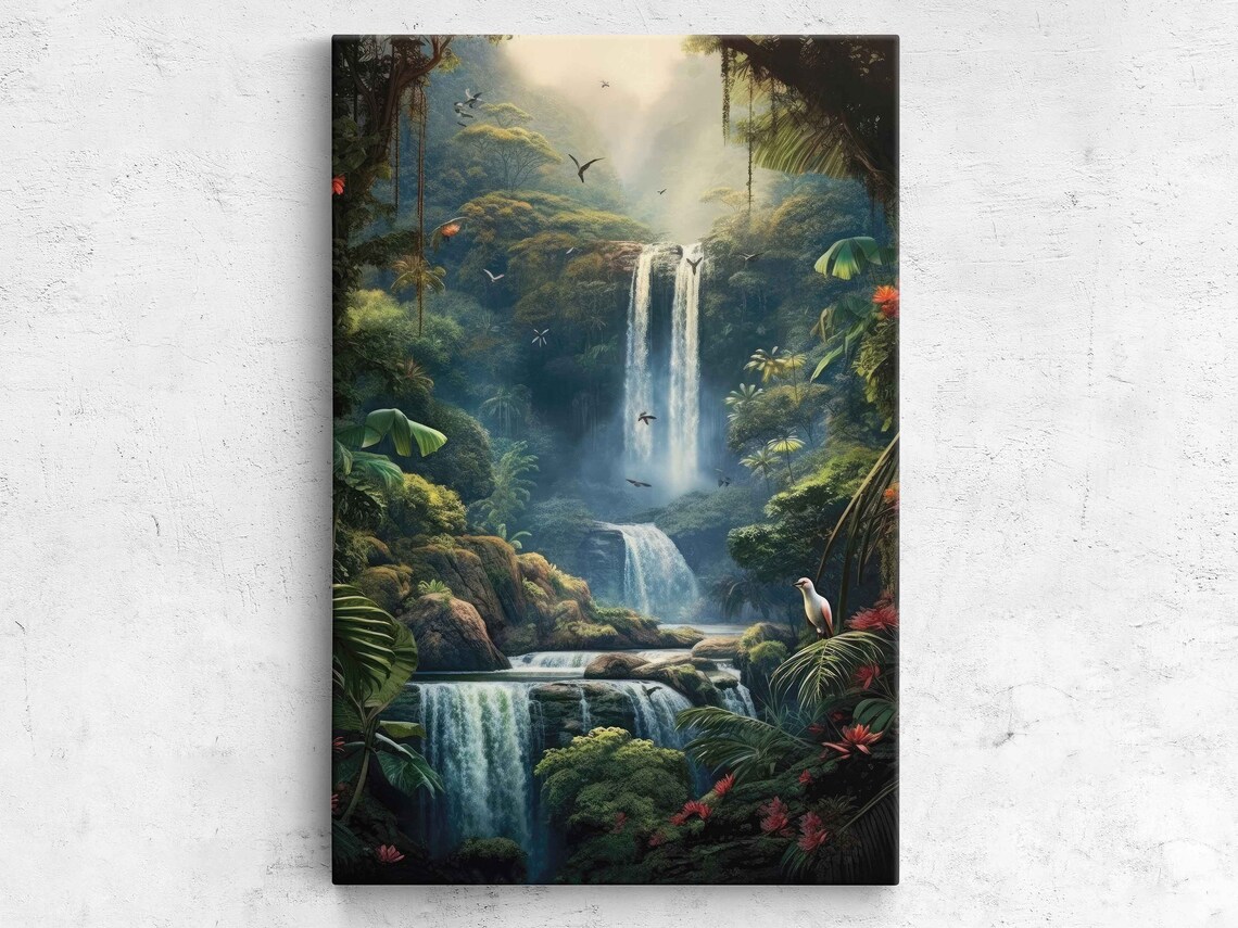 Jungle Waterfall Tropical Landscape Art Print