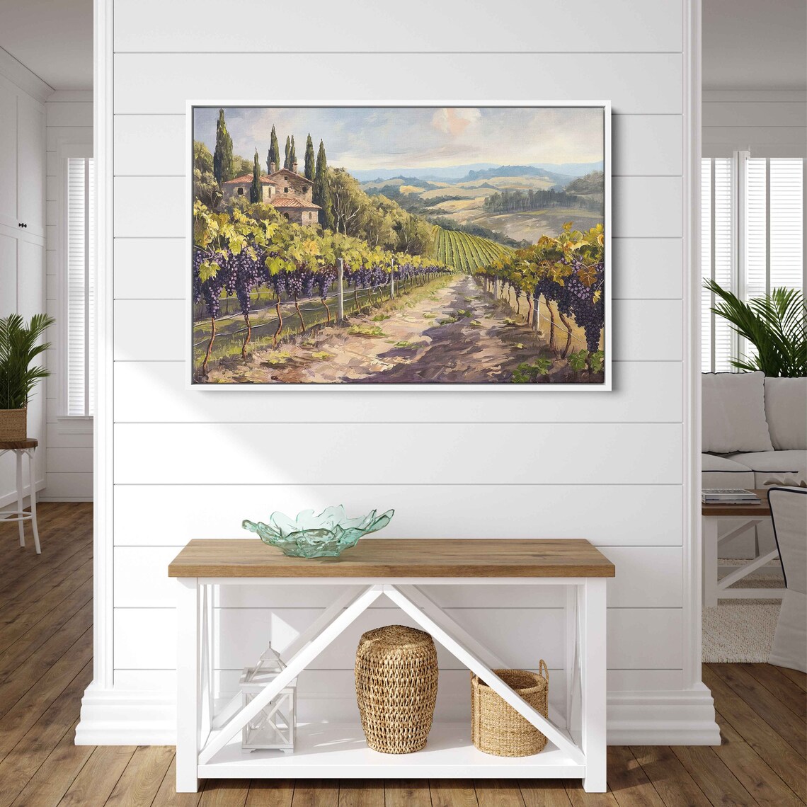 Tuscan Vineyard Painting With Purple Grapes And Stone Villa Poster - Image 2