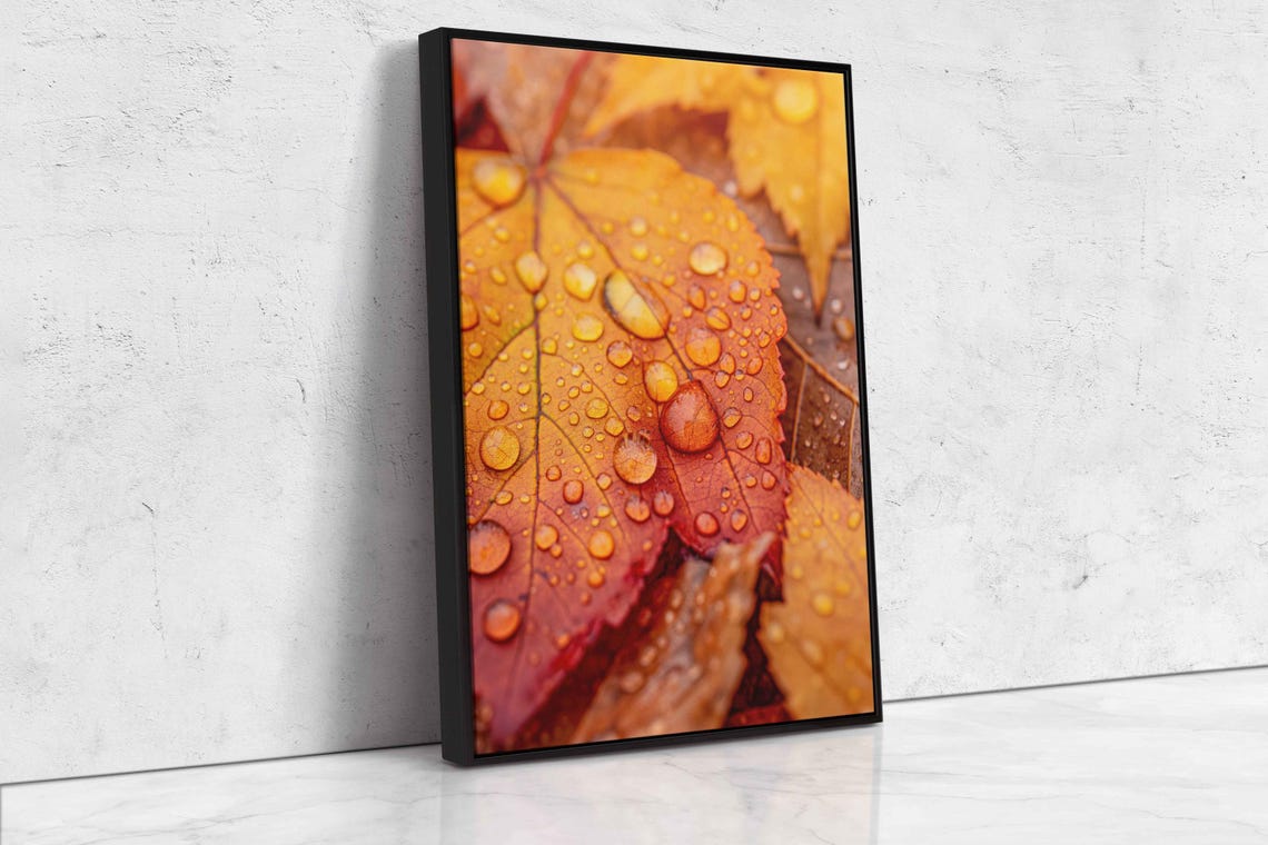 Raindrops On Bright Orange Autumn Leaves Macro Photography Poster - Image 4