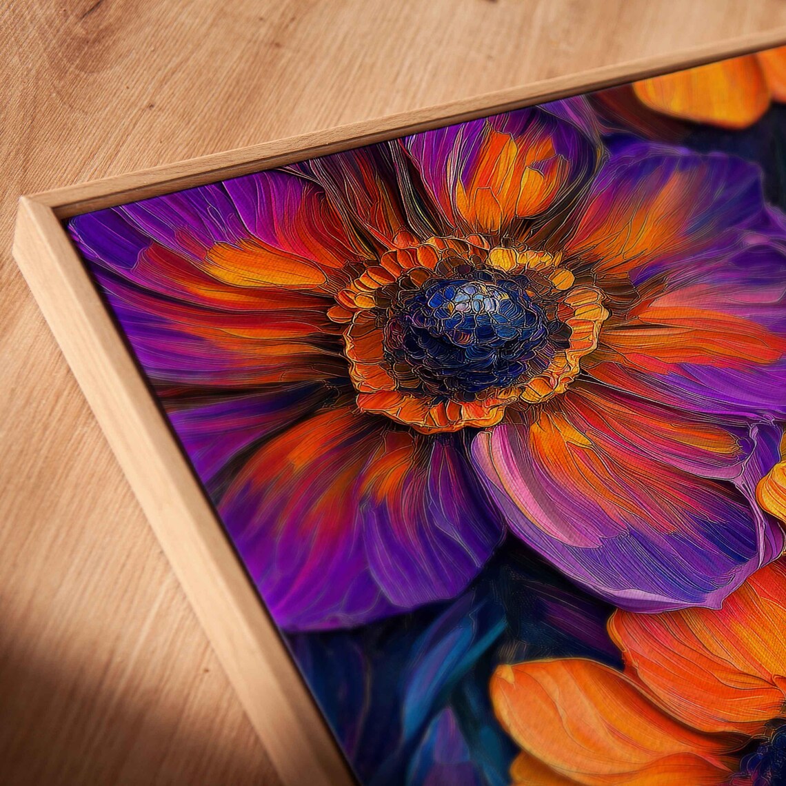 Neon Purple Orange Flower Painting Bold Floral Close Up Canvas Print - Image 2