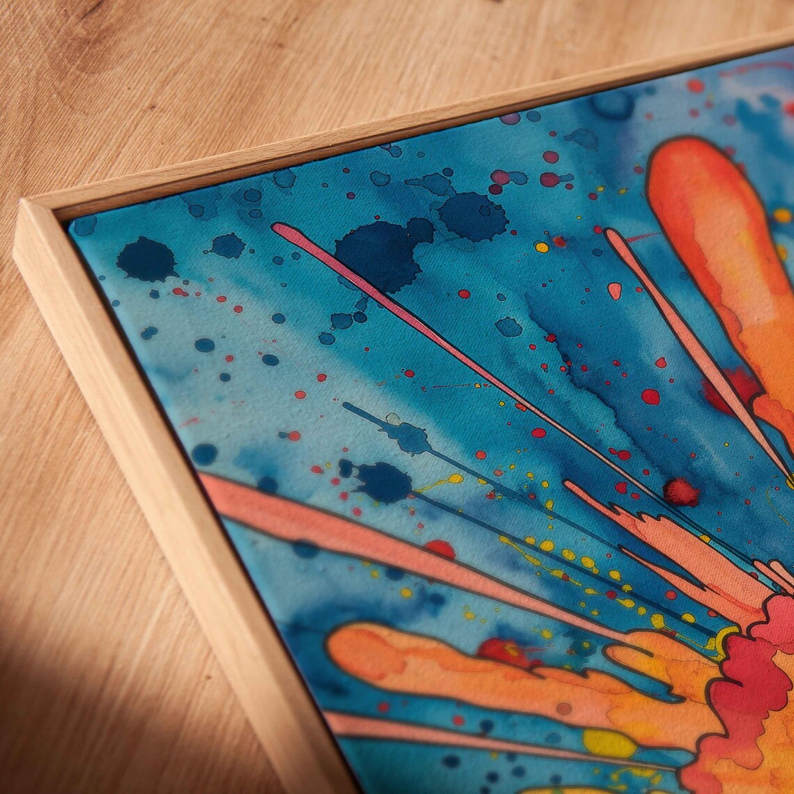 Pop Art Explosion Sunburst Watercolor In Orange Yellow And Blue Poster - Image 2