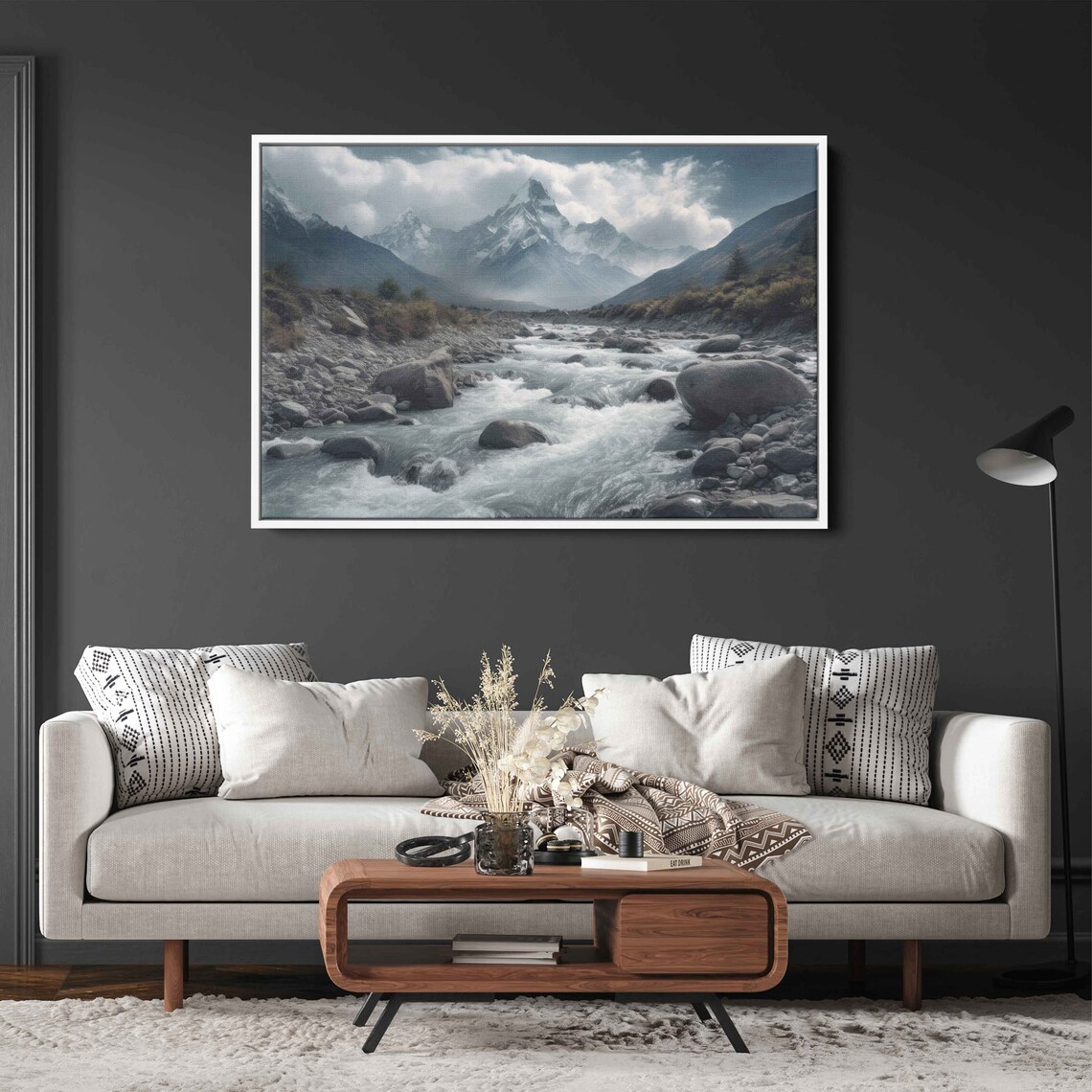Rocky River Mountains Wall Art Print White Water Rapids Mountain Range Intense River Ready To Hang
