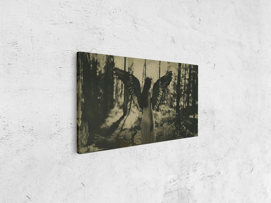 Angel With Majestic Wings And Flowing Dress In Forest Vintage Wet Plate Photograph Wall Art Print Fairy Art Ready To Hang - Image 4