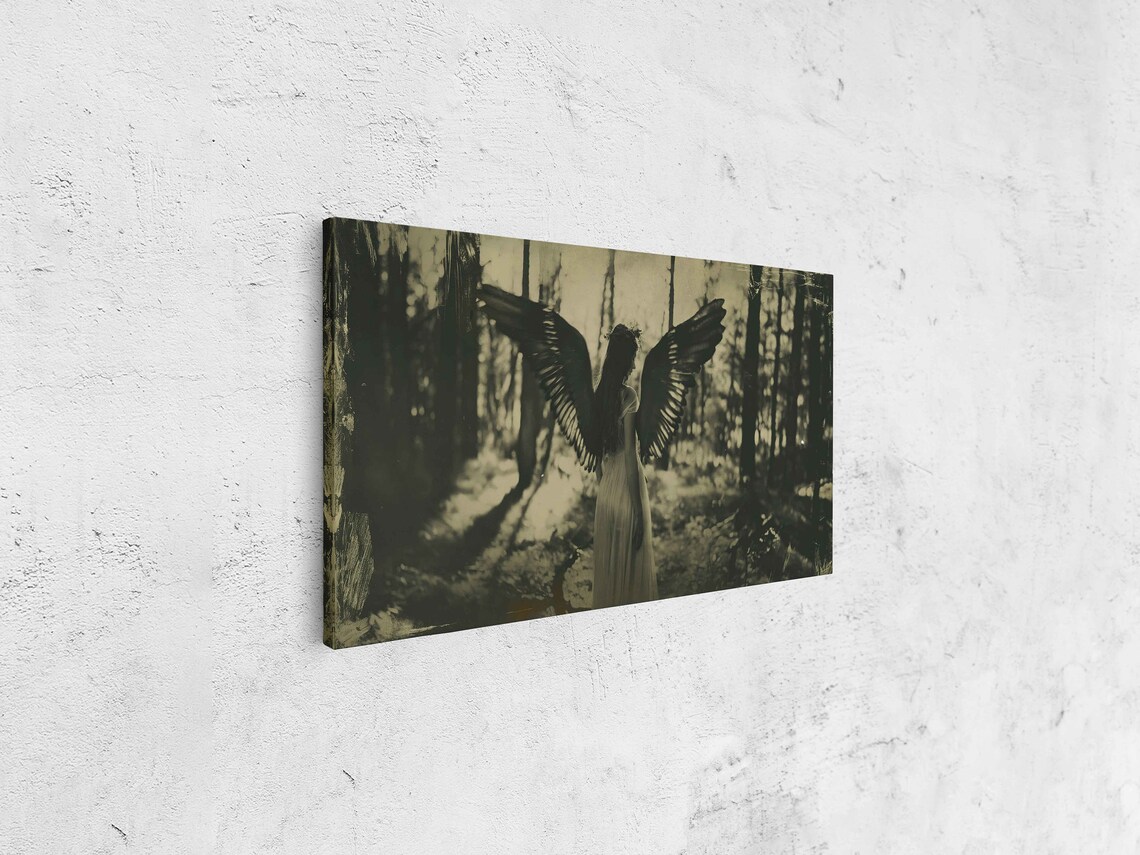 Vintage Angel Wings Woman Forest Sepia Wet Plate Style Art Print Poster - Image 4