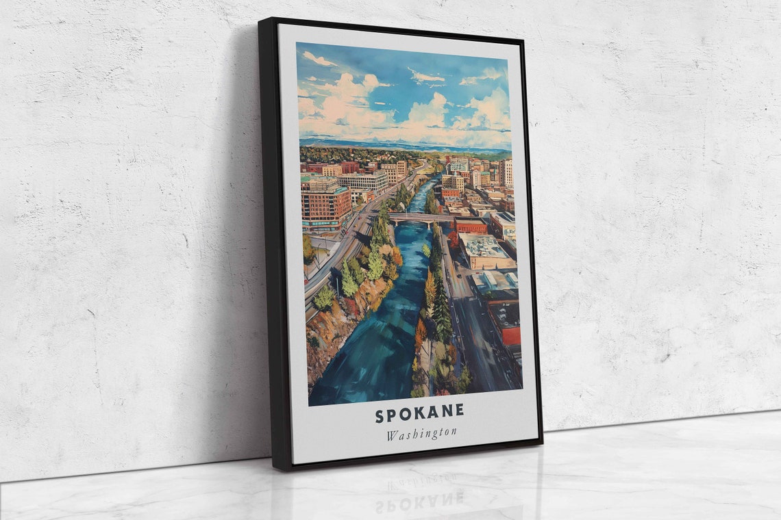 Spokane Washington Spokane River Aerial Downtown Bright Day Poster - Image 2