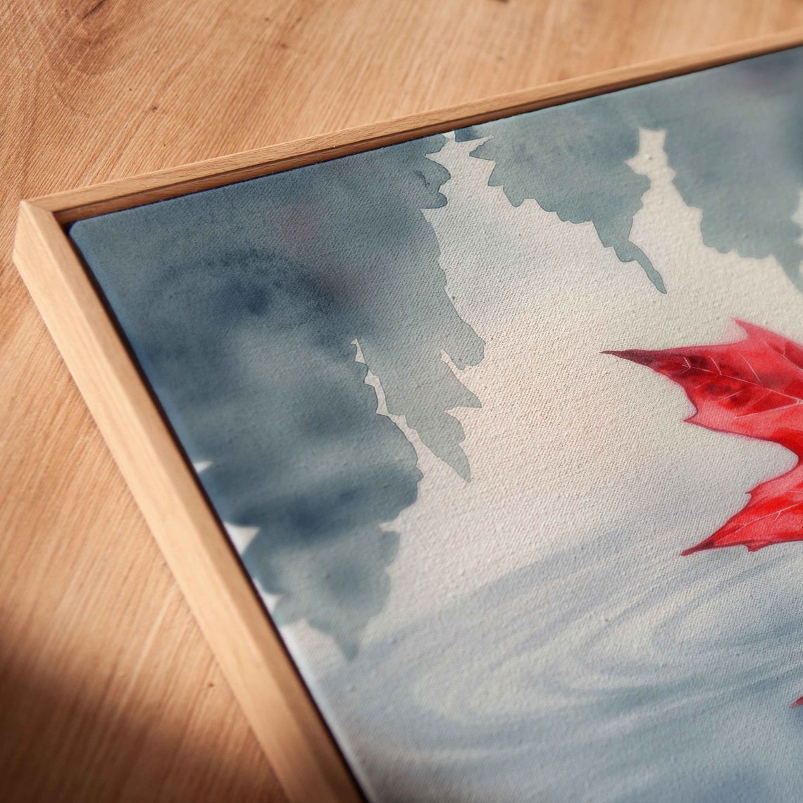 Red Maple Leaf Floating On Calm Water Reflection Watercolor Poster - Image 2