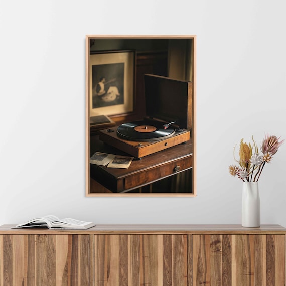 Vintage Record Player Vinyl Warm Lamp Retro Nostalgic Music Wall Art