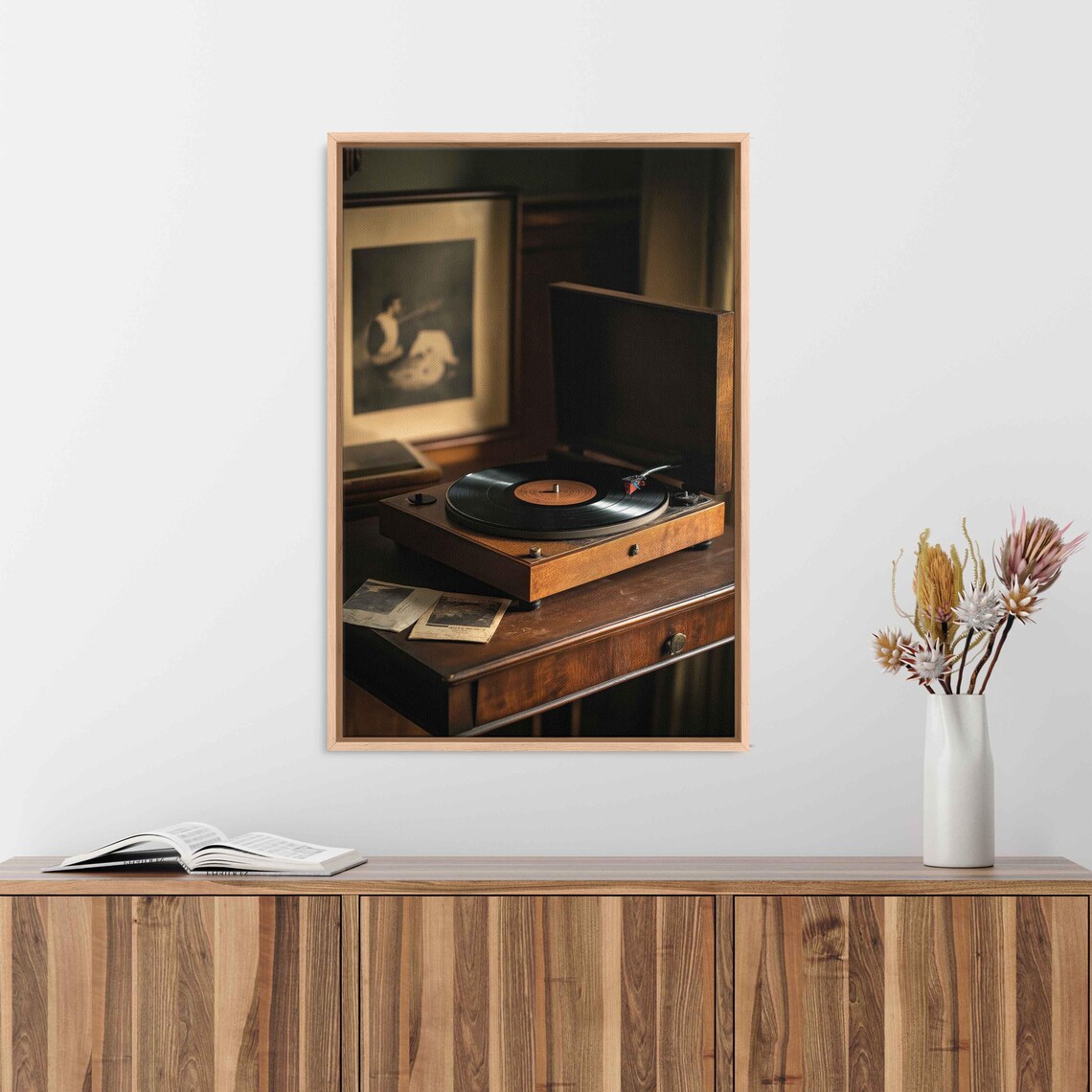 Vintage Record Player Vinyl Warm Lamp Retro Nostalgic Music Wall Art