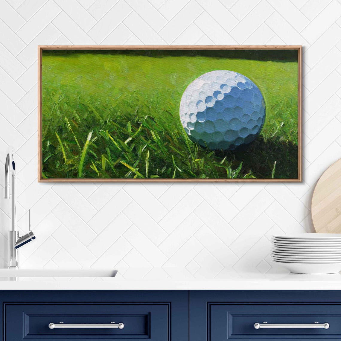Golf Ball On Lush Grass Wall Art Print Dramatic Lighting Still Life