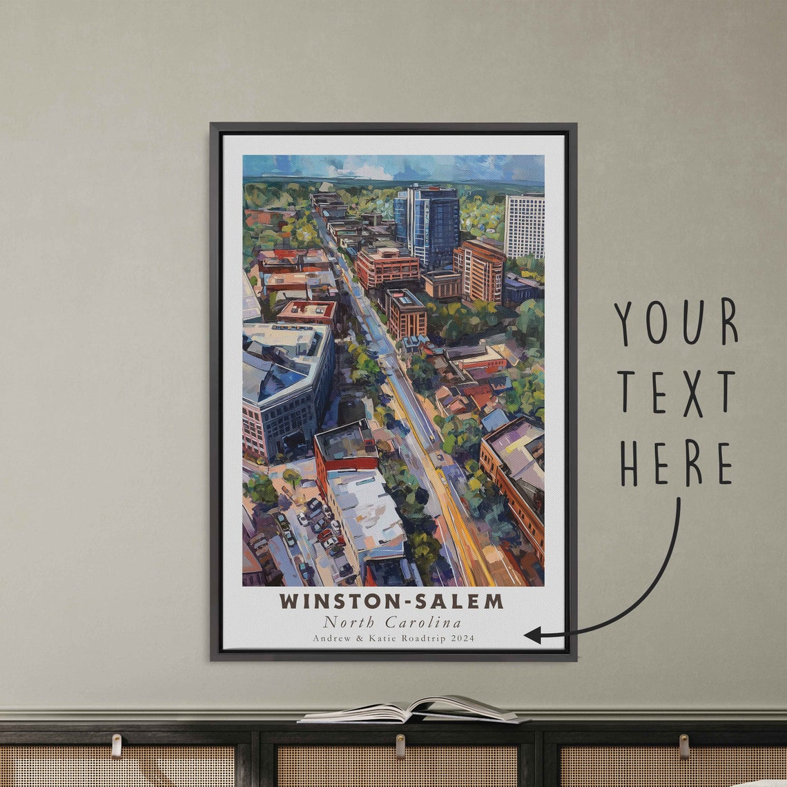 Winston-Salem North Carolina Aerial Downtown Skyline Painting Poster - Image 3