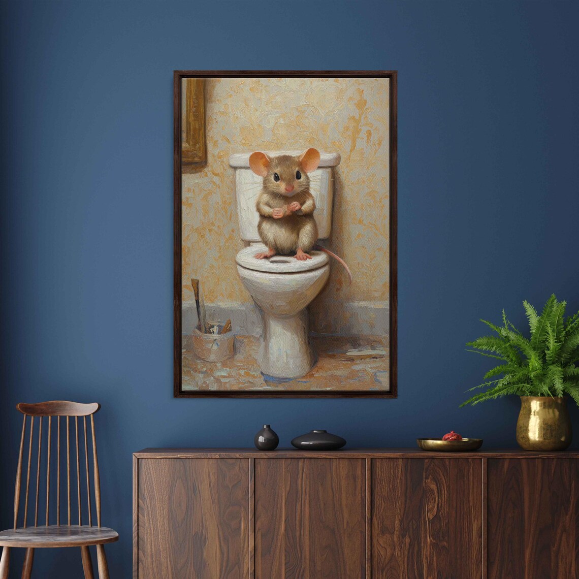 Whimsical Mouse Painting, Vintage Style Bathroom Decor