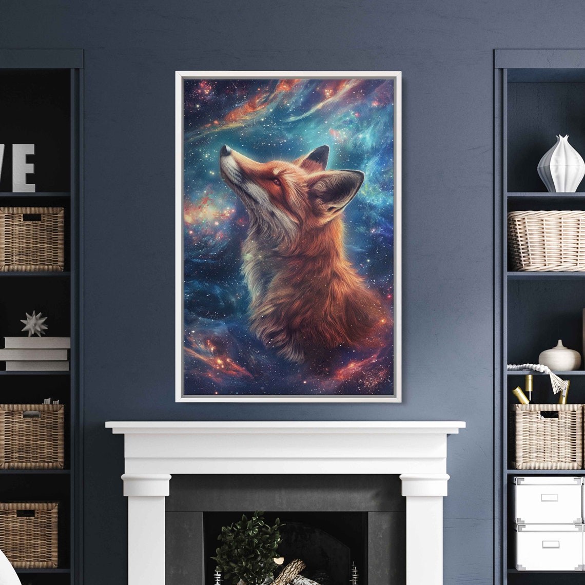 Red Fox Galaxy Nebula Starry Night Sky Cosmic Animal Portrait Poster