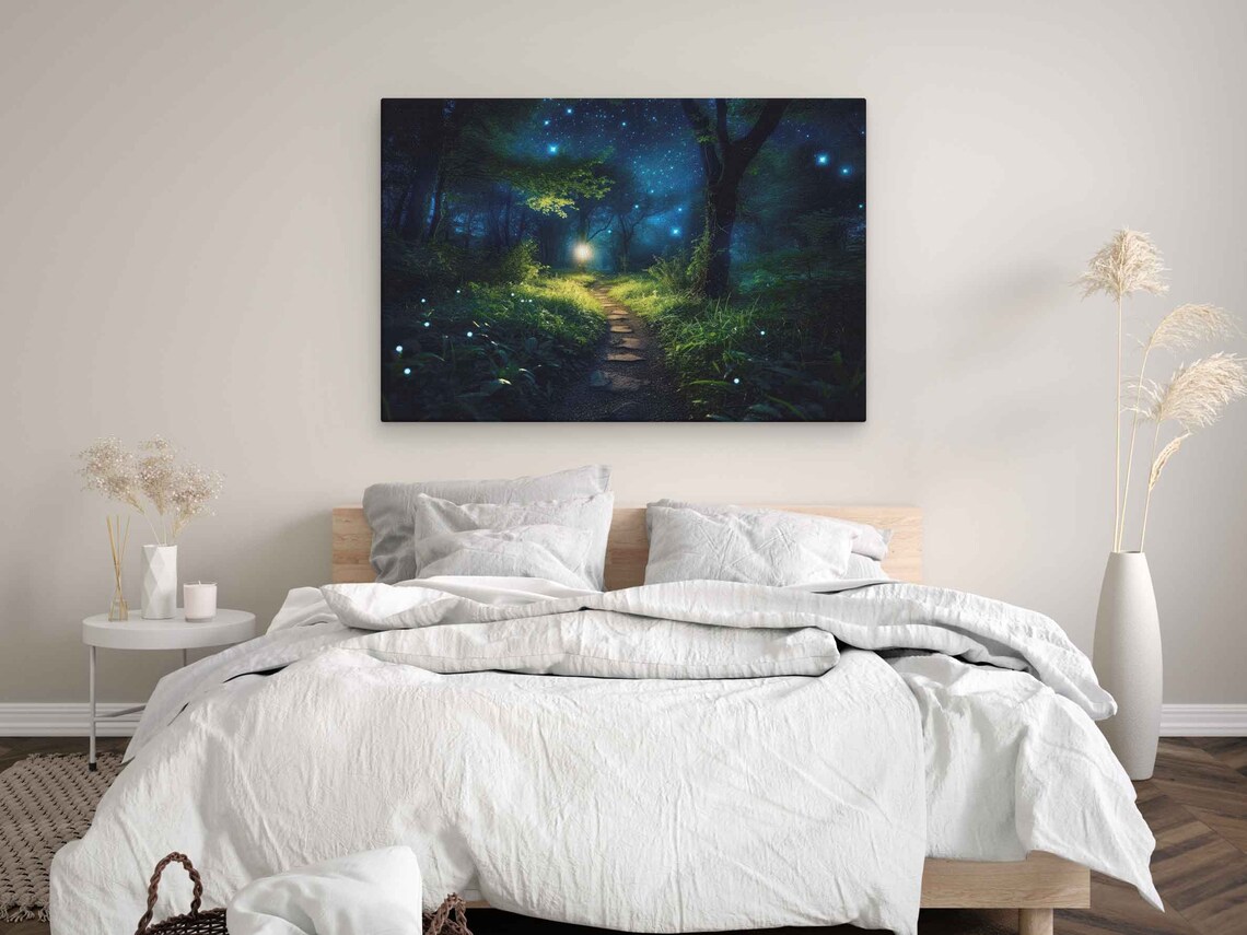 Vibrant Moonlit Photorealistic Enchanted Forest Path Illustration Print On Ready To Hang Bedroom Decor Magical Woods - Image 3