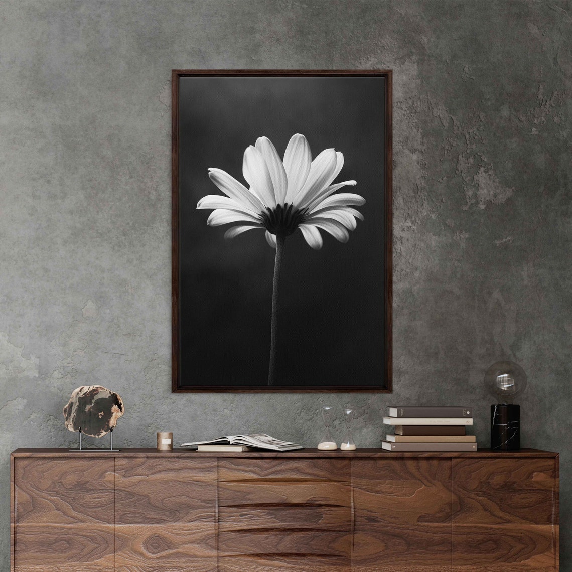 Backlit Daisy Bloom Black And White Monochrome Flower Wall Art Print - Image 3