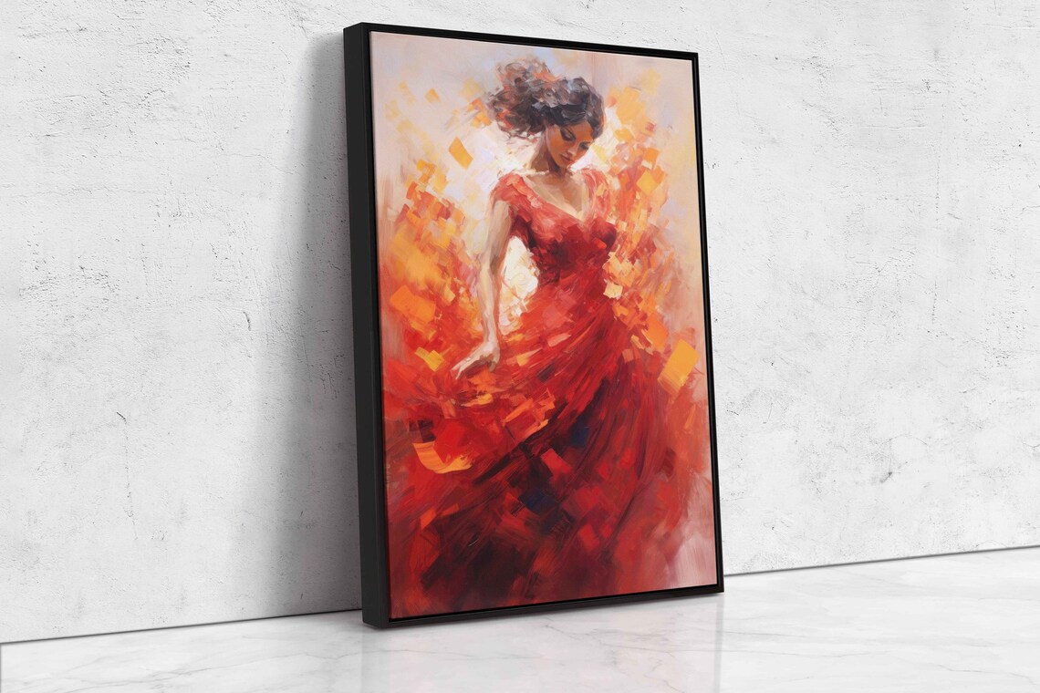Red Dress Flamenco Dancer Dynamic Brushstroke Abstract Art Print - Image 4