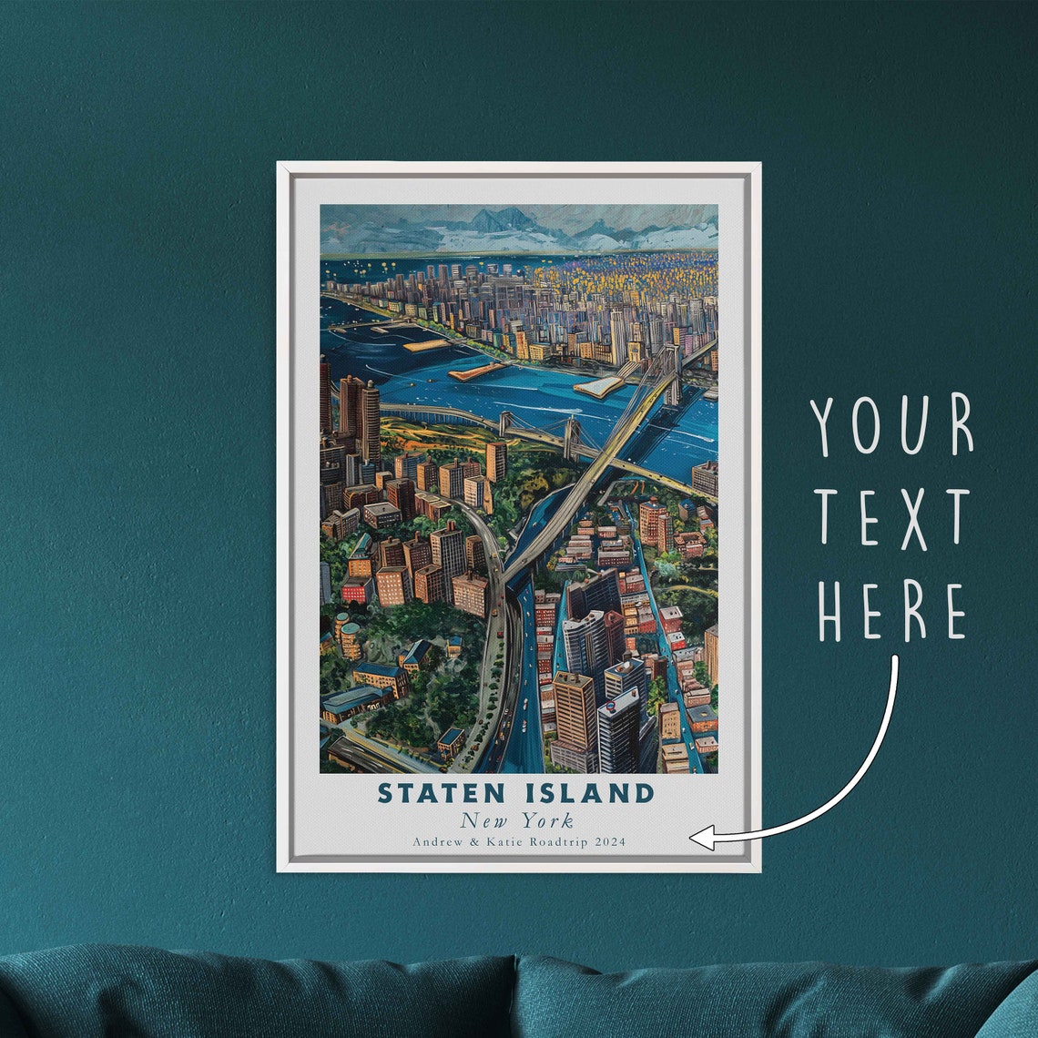 Staten Island New York Bridge Harbor Aerial View Skyline Travel Poster - Image 3