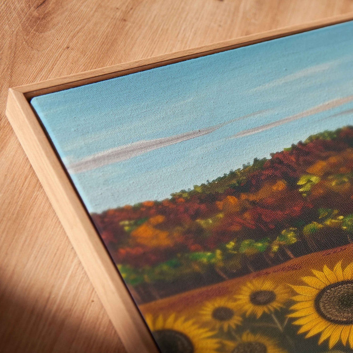 Sunflower Field With Autumn Trees And Mountain Hills Painting Poster - Image 2