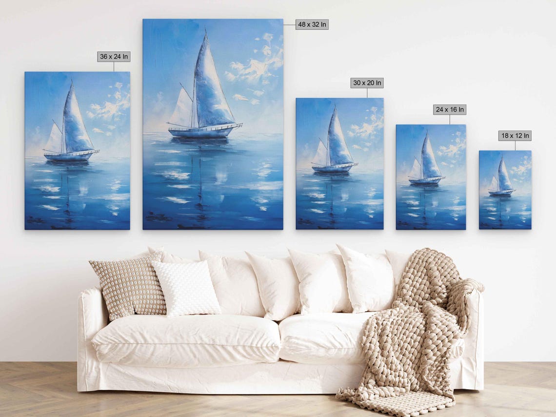 Sailboat Gliding On Mirror Calm Blue Ocean Minimalist Art Poster - Image 2