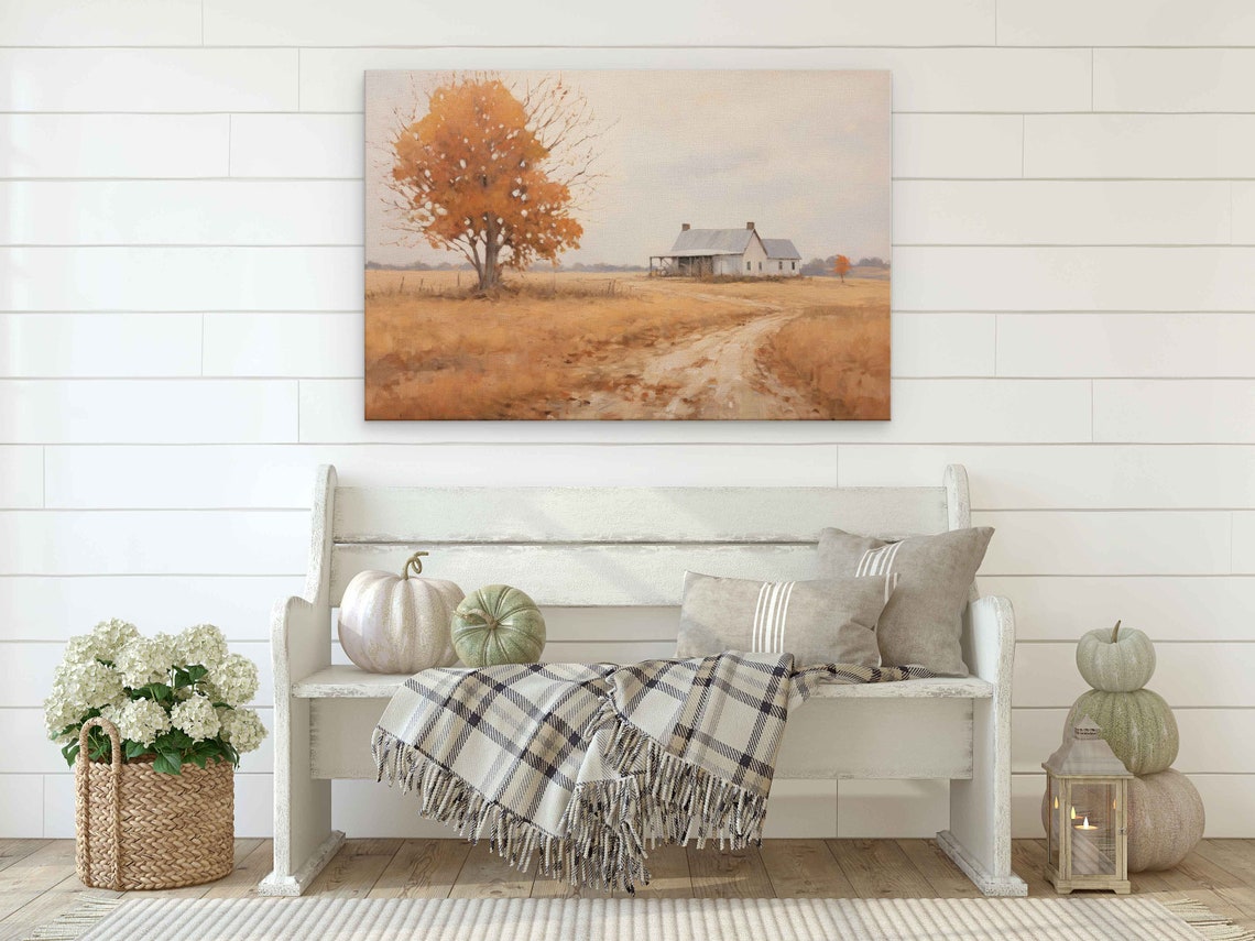 Rustic Farm Vintage Painting Framed Print Ready To Hang Farmhouse Decor - Image 2