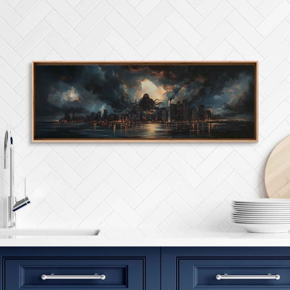 Cthulhu Over City Skyline Art Print