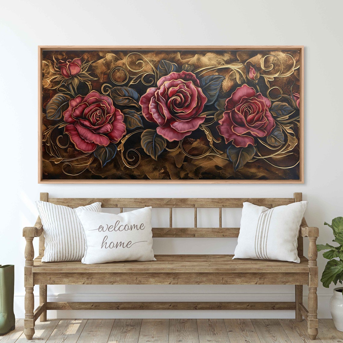 Ornate Vintage Red Roses With Gold Scrollwork Floral Art Poster - Image 2