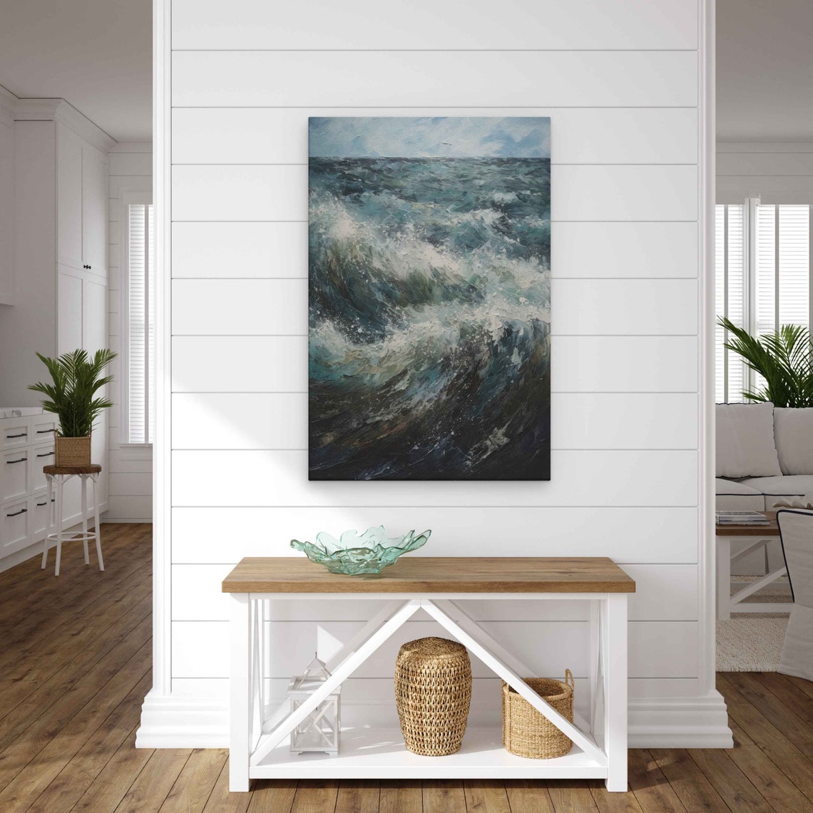 Abstract Stormy Ocean Waves Textured Palette Knife Seascape Print - Image 2