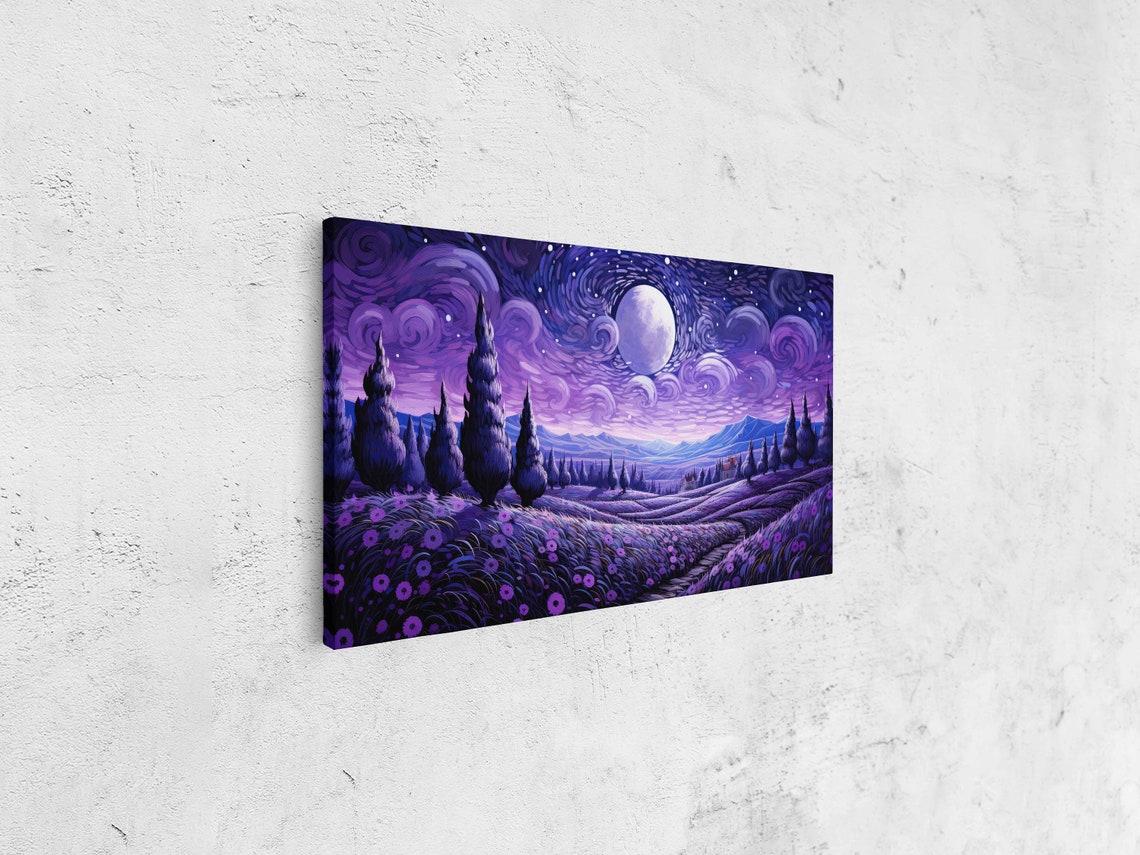 Swirling Starry Night Van Gogh Inspired Purple Moon Lavender Poster - Image 4