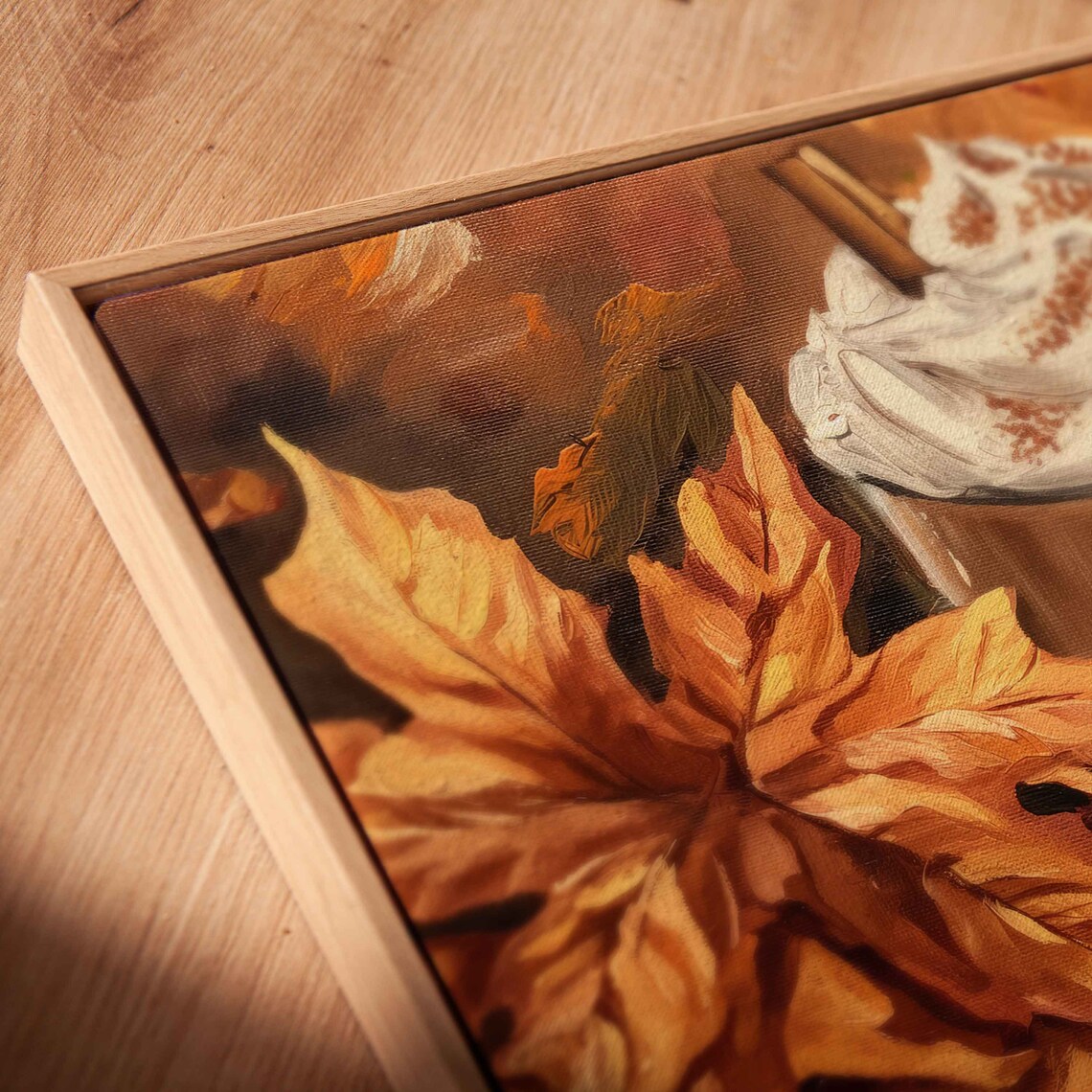 Pumpkin Spice Latte With Whipped Cream And Fall Leaves Art Poster - Image 2