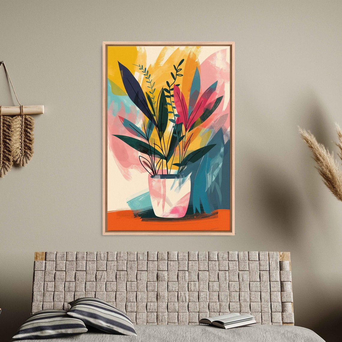 Abstract Boho Potted Plant Colorful Leaves Modern Botanical Art Print