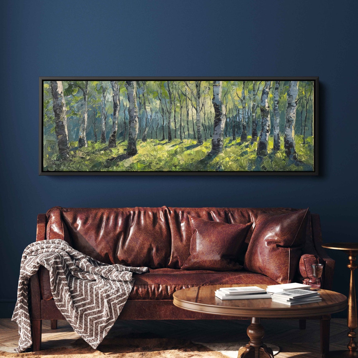 Sunlit Birch Forest Impressionist Acrylic Panoramic Nature Art Print - Image 3