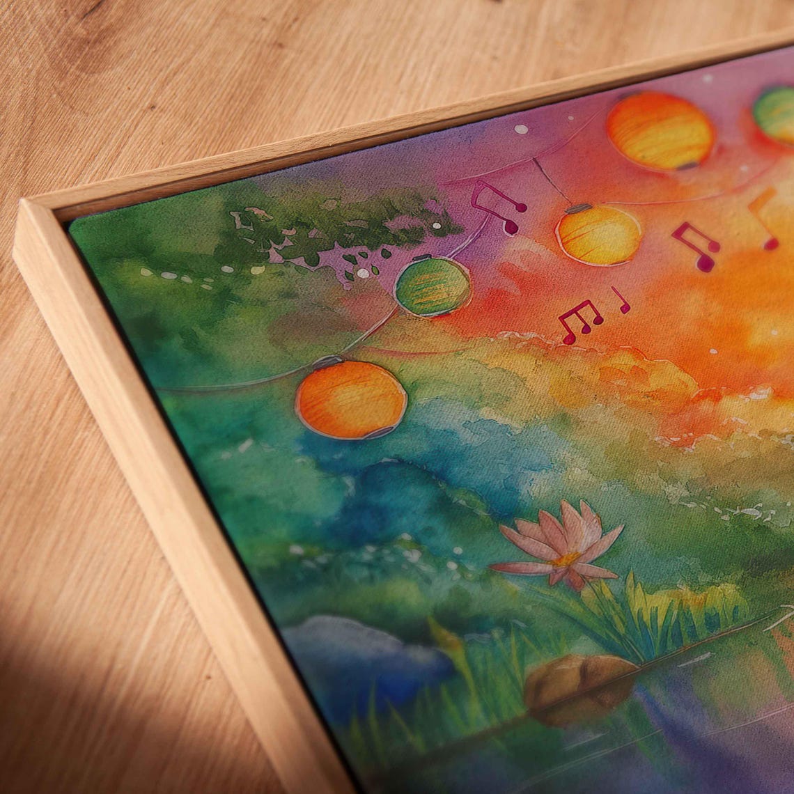 Tranquil Lake With Floating Music Festival Wall Art Print - Image 2