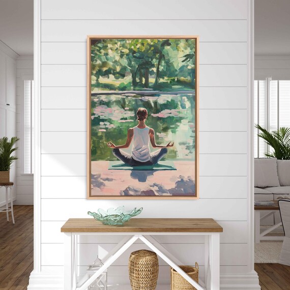 Meditation Yoga Pose By Lotus Pond Pastel Serene Wall Art Poster