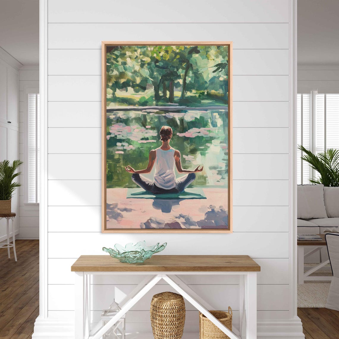 Meditation Yoga Pose By Lotus Pond Pastel Serene Wall Art Poster