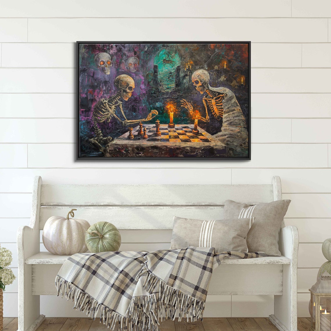 Skeletons Playing Chess Candlelit Crypt Haunted Skull Halloween Poster - Image 3
