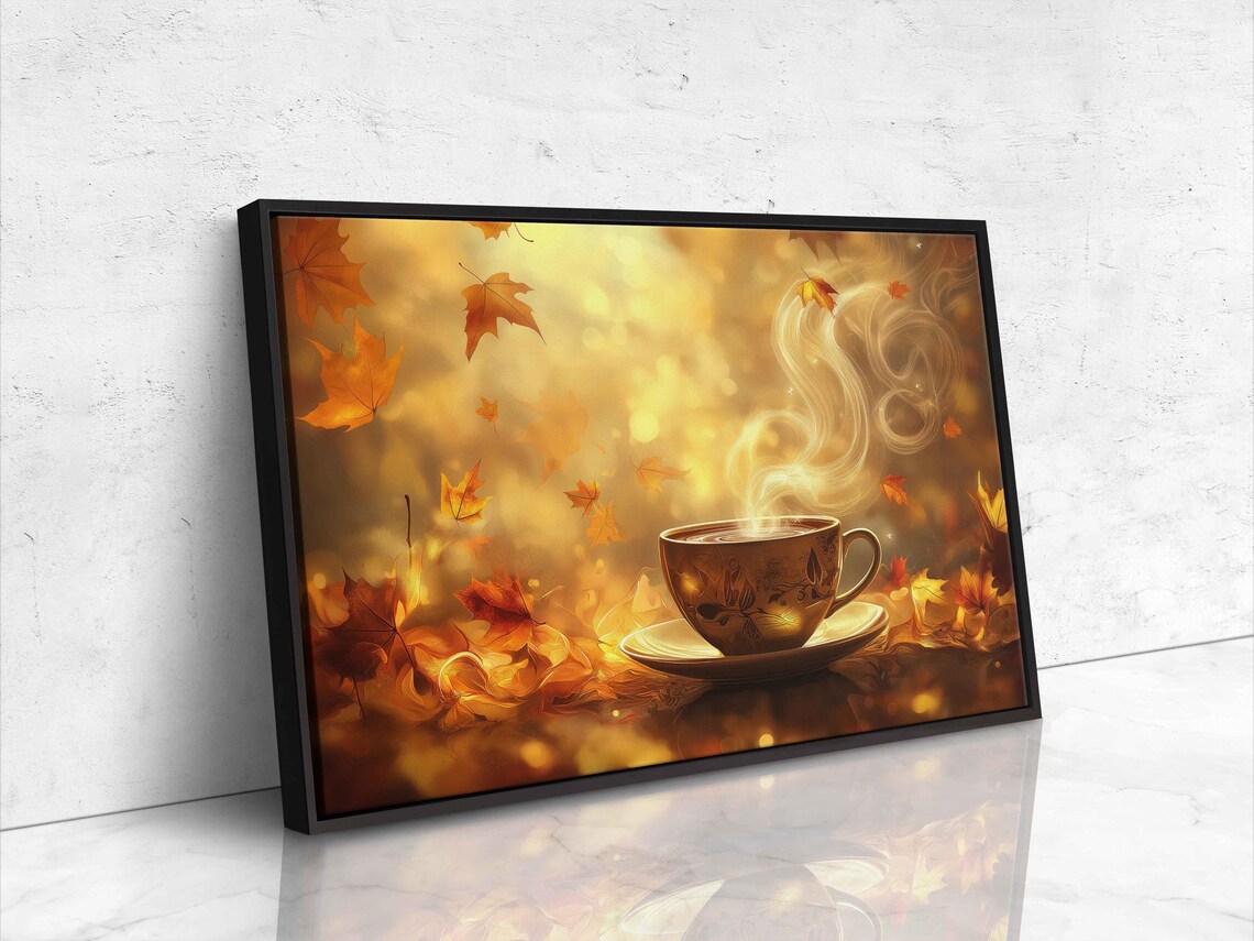 Golden Pumpkin Spice Latte Cup Autumn Maple Leaves Cozy Fall Poster - Image 4