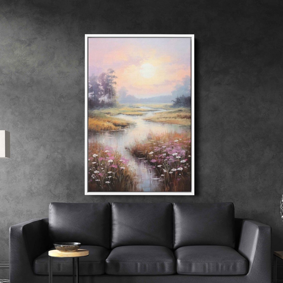 Lush Summer Meadow Sunset Wildflowers Pastel Landscape Painting Print - Image 2