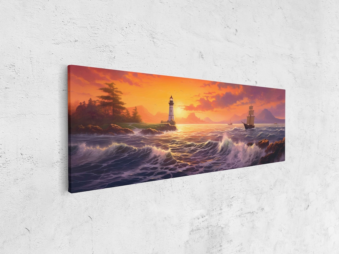 Lighthouse Seascape Oil Painting, Tropical Poster - Image 4