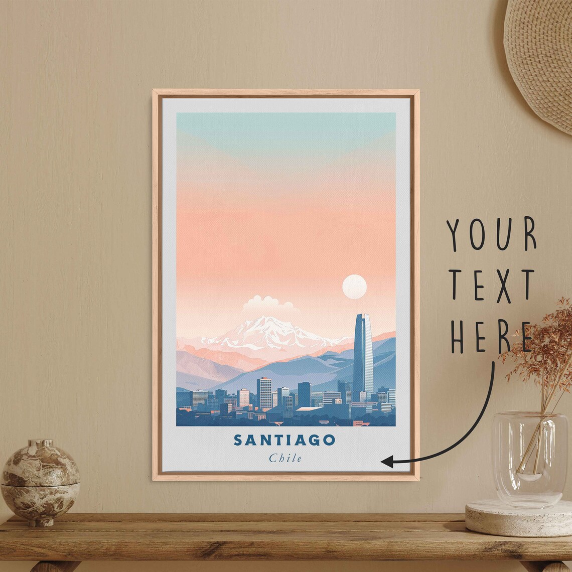 Santiago Chile Skyline Andes Mountains Sunset City View Travel Poster