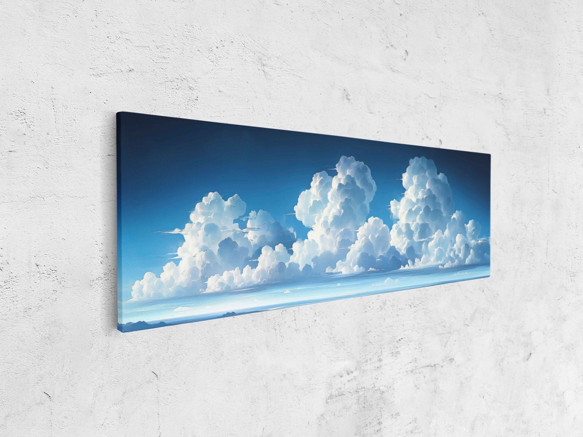 Fluffy White Clouds Blue Sky Wall Art Print Ready To Hang - Image 4