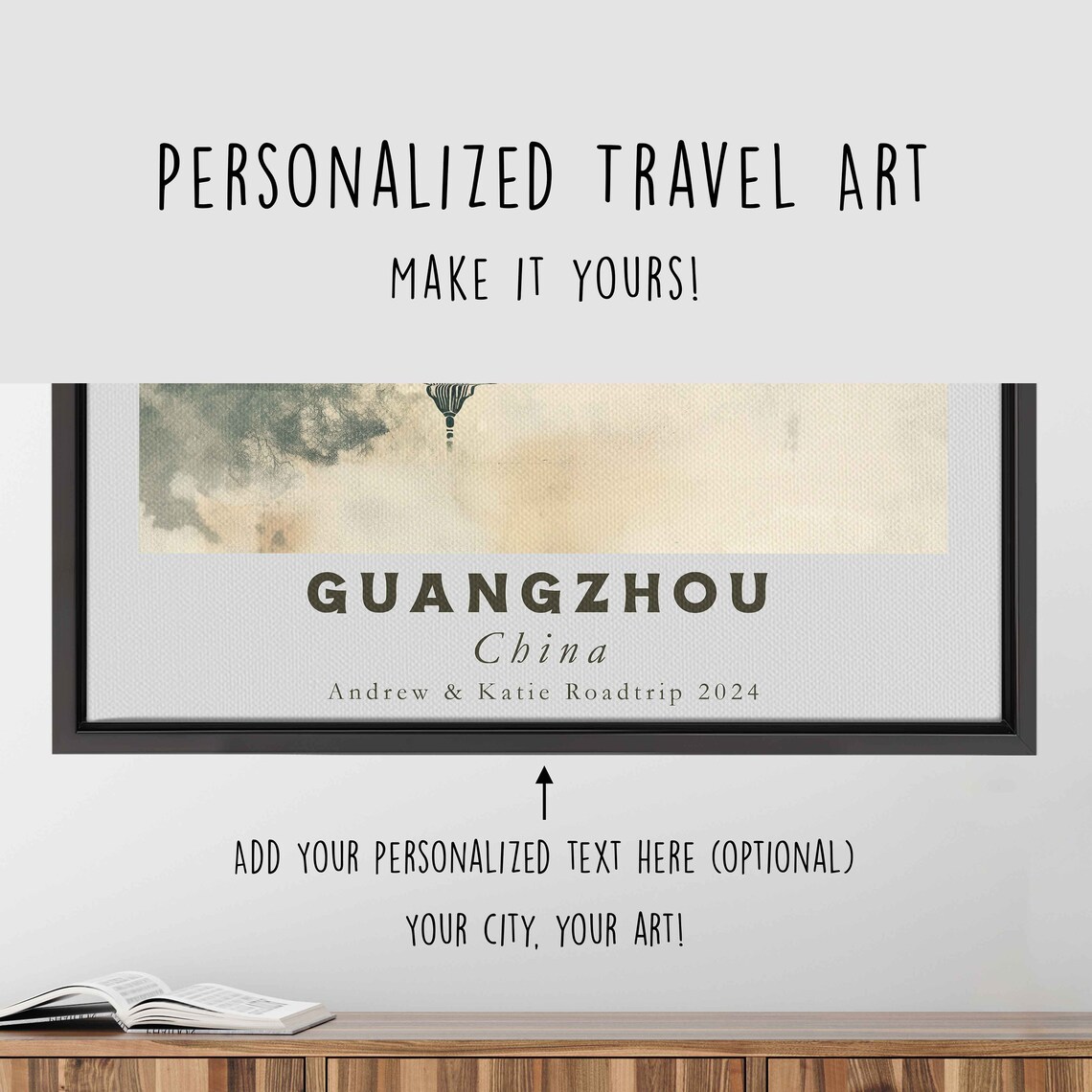 Guangzhou China Misty Pagoda Lake Ink Wash Monochrome Art Poster - Image 4