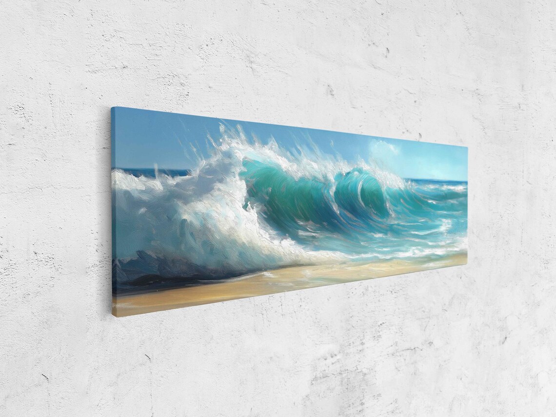 Turquoise Ocean Wave Crashing Powerful Surf Seascape Art Poster - Image 4